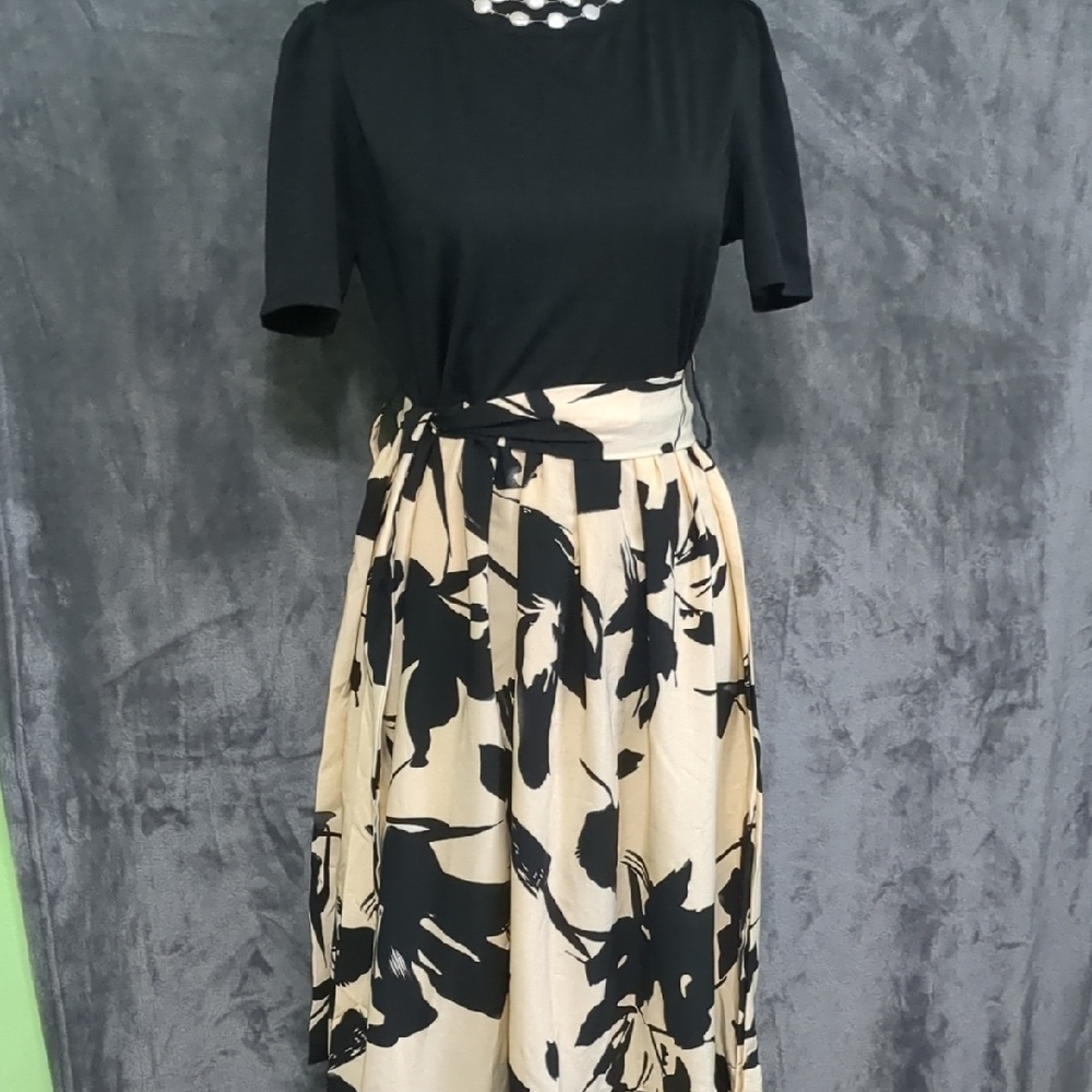 Black and Beige Floral Dress